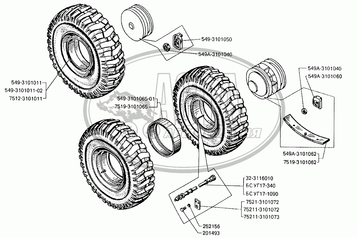 Колеса и детали их крепления для грузового автомобиля БЕЛАЗ-7549