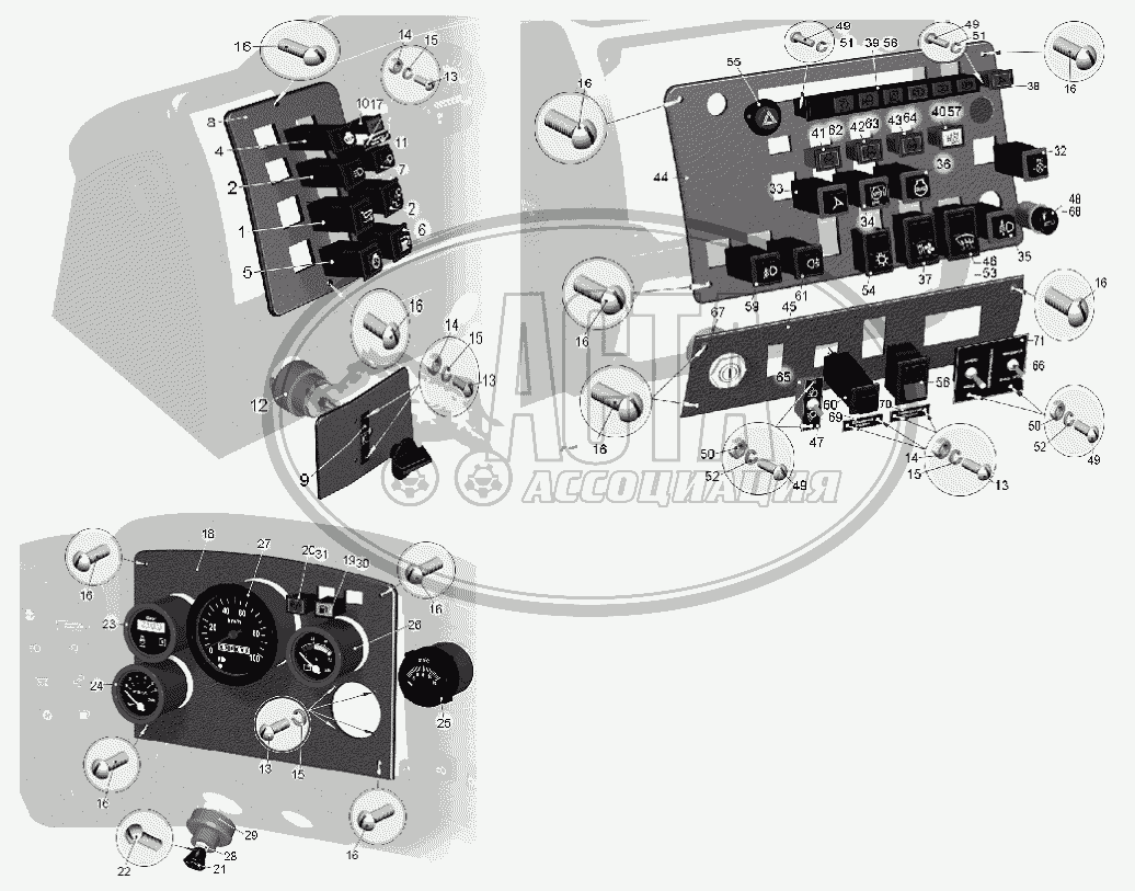 Панель приборов с приборами. Вид 1, 2 для грузового автомобиля БЕЛАЗ-75306