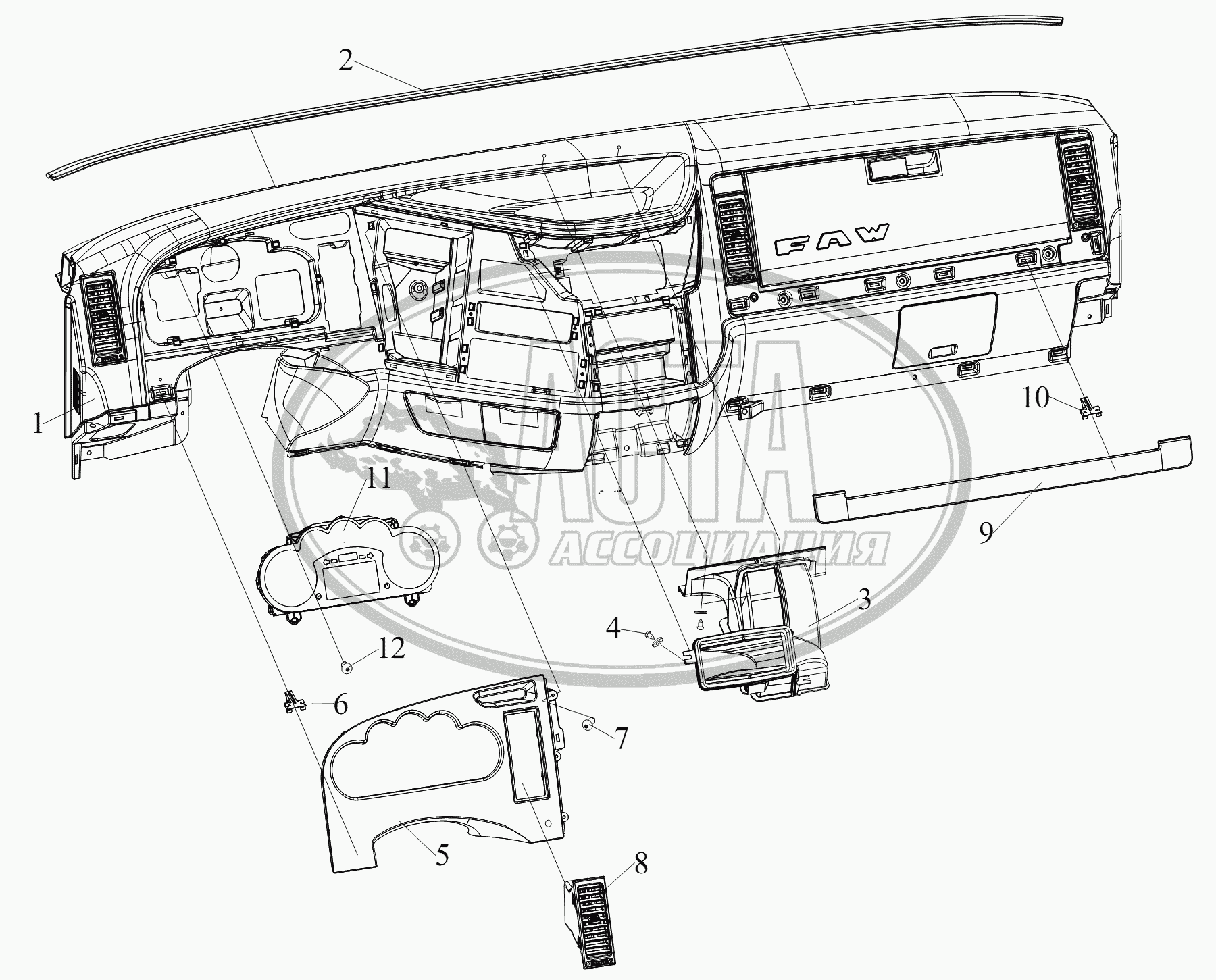 Приборная панель (III) для грузового автомобиля FAW САМОСВАЛ CA3250 СЕРИИ J6