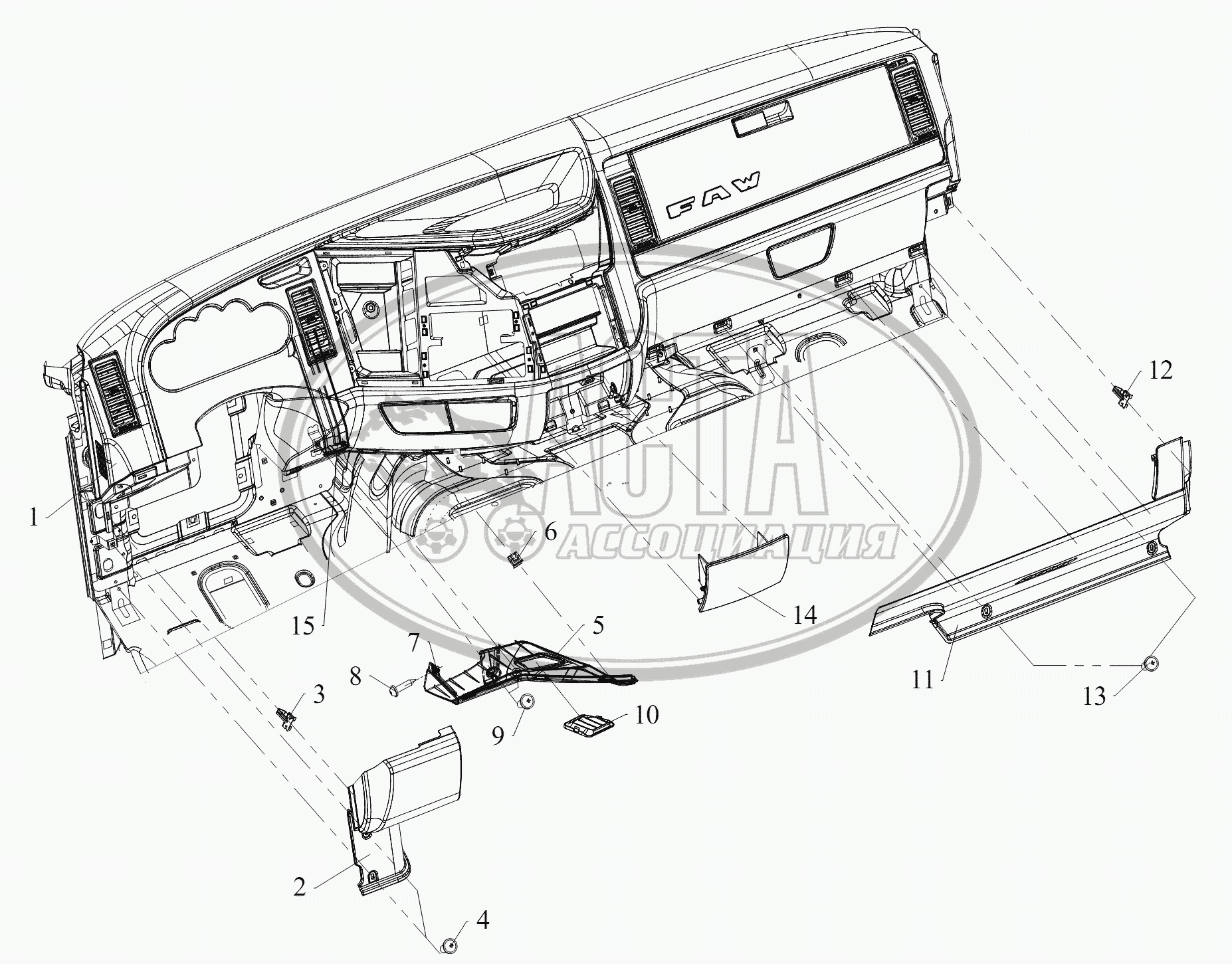 Приборная панель (VI) для грузового автомобиля FAW САМОСВАЛ CA3250 СЕРИИ J6