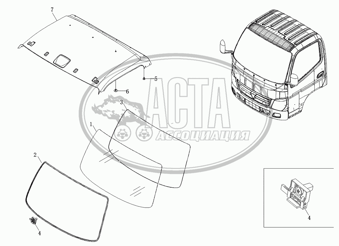 Ветровое стекло и аксессуары крыши для грузового автомобиля FOTON-BJ1049