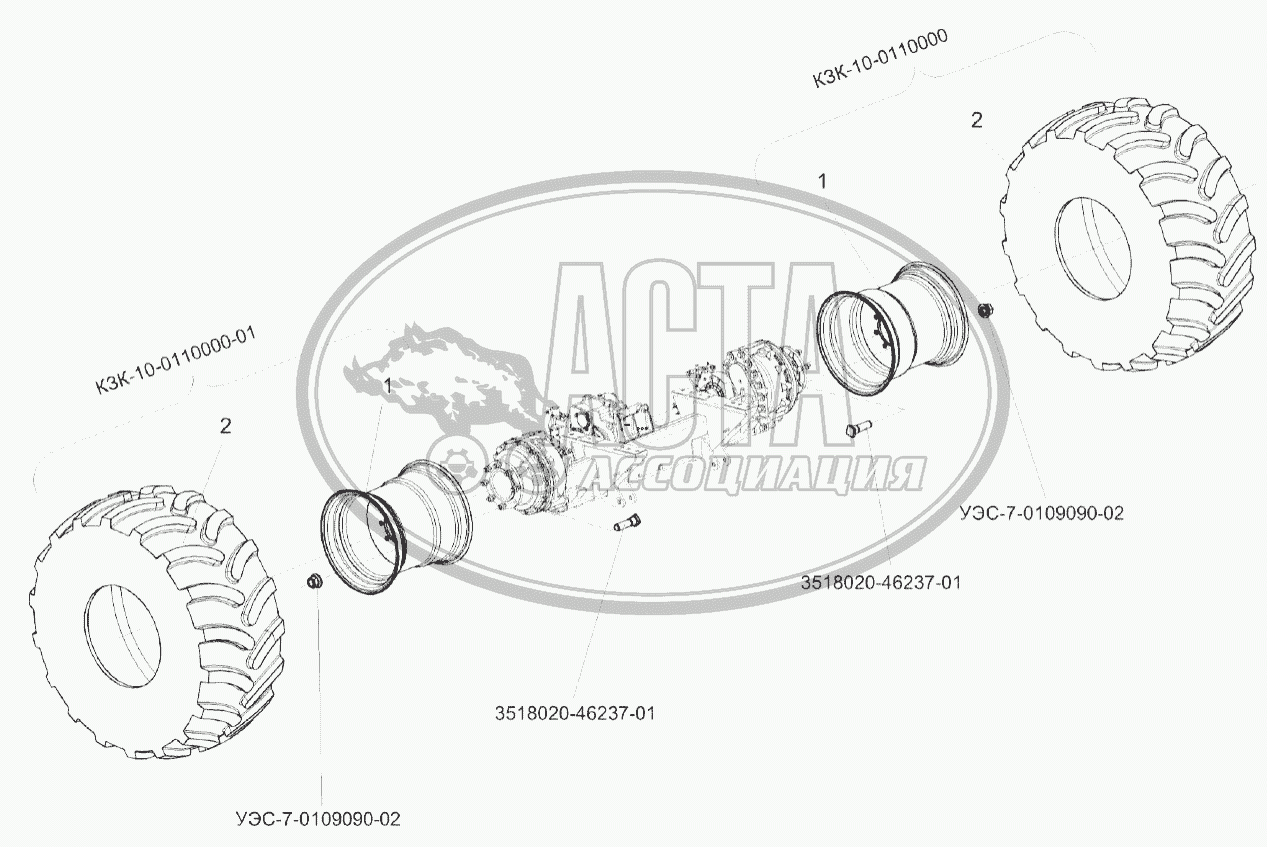 Установка колес КЗК-10-0110000 и КЗК-10-0110000-01 для ГОМСЕЛЬМАШ FS80-2