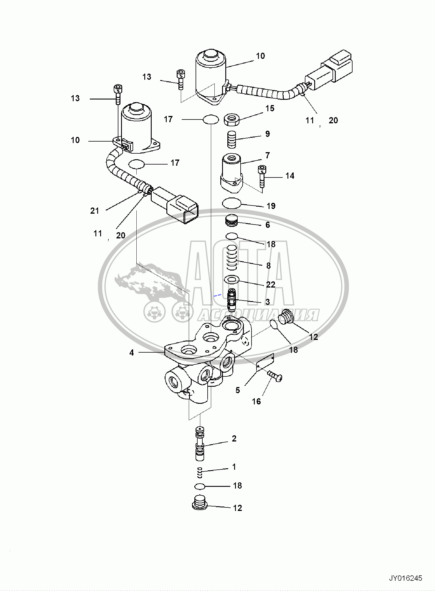 MAIN CONTROL VALVE, FOR PROPORTIONAL CONTROL LEVER, 2-ADDITIONAL ACTUATOR  PIPING, AUTO DECELERATOR, SOLENOID VALVE для KOMATSU PC55MR-3