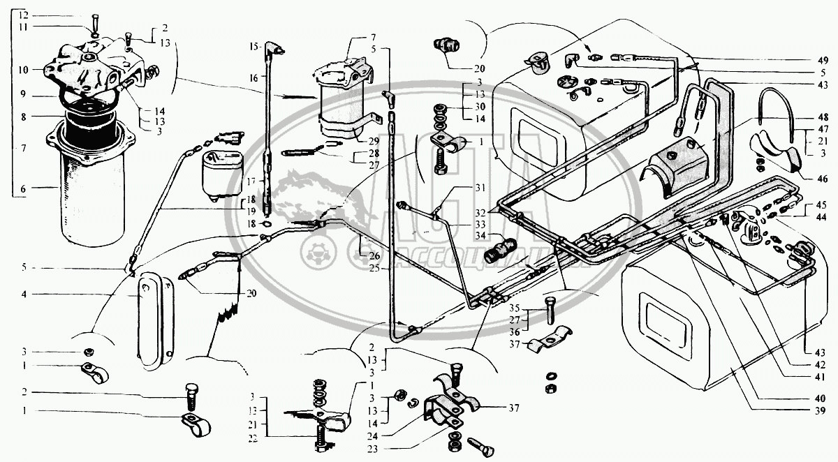 Баки топливные. Топливопроводы. Фильтр грубой очистки топлива для грузового  автомобиля КРАЗ-6443 (КАТАЛОГ 2004 Г)