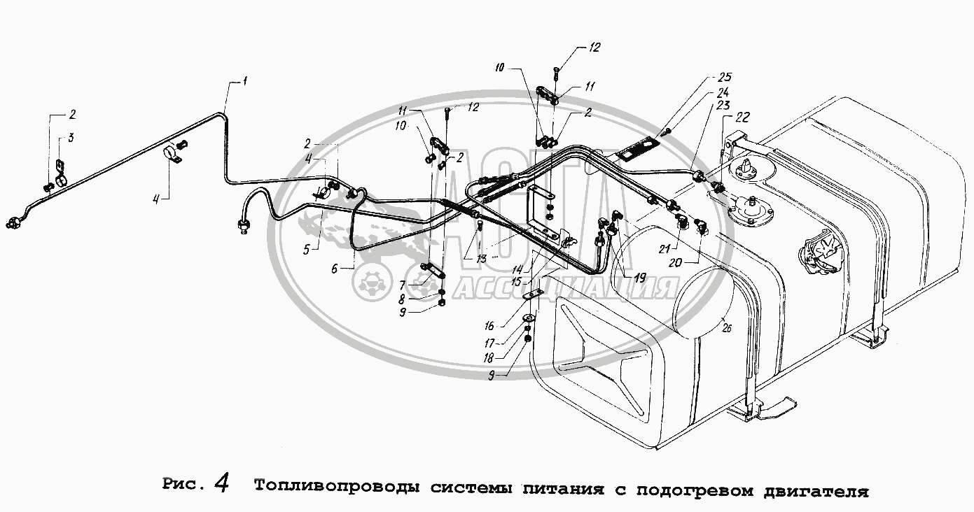 Топливопроводы системы питания с подогревом двигателя для грузового  автомобиля МАЗ-5551