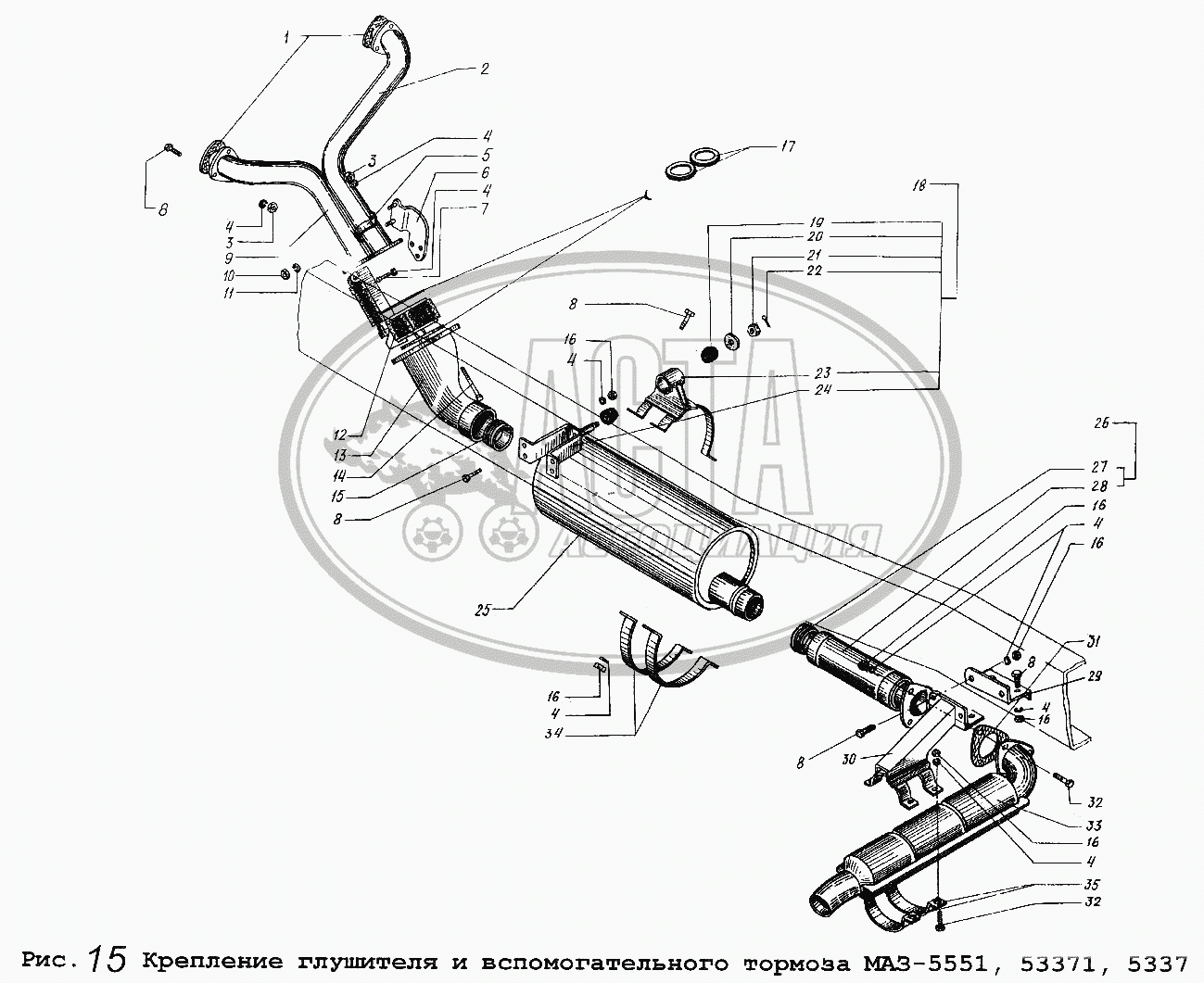 Крепление глушителя и вспомогательного тормоза МАЗ-5551, 53371, 5337 для  грузового автомобиля МАЗ-5337