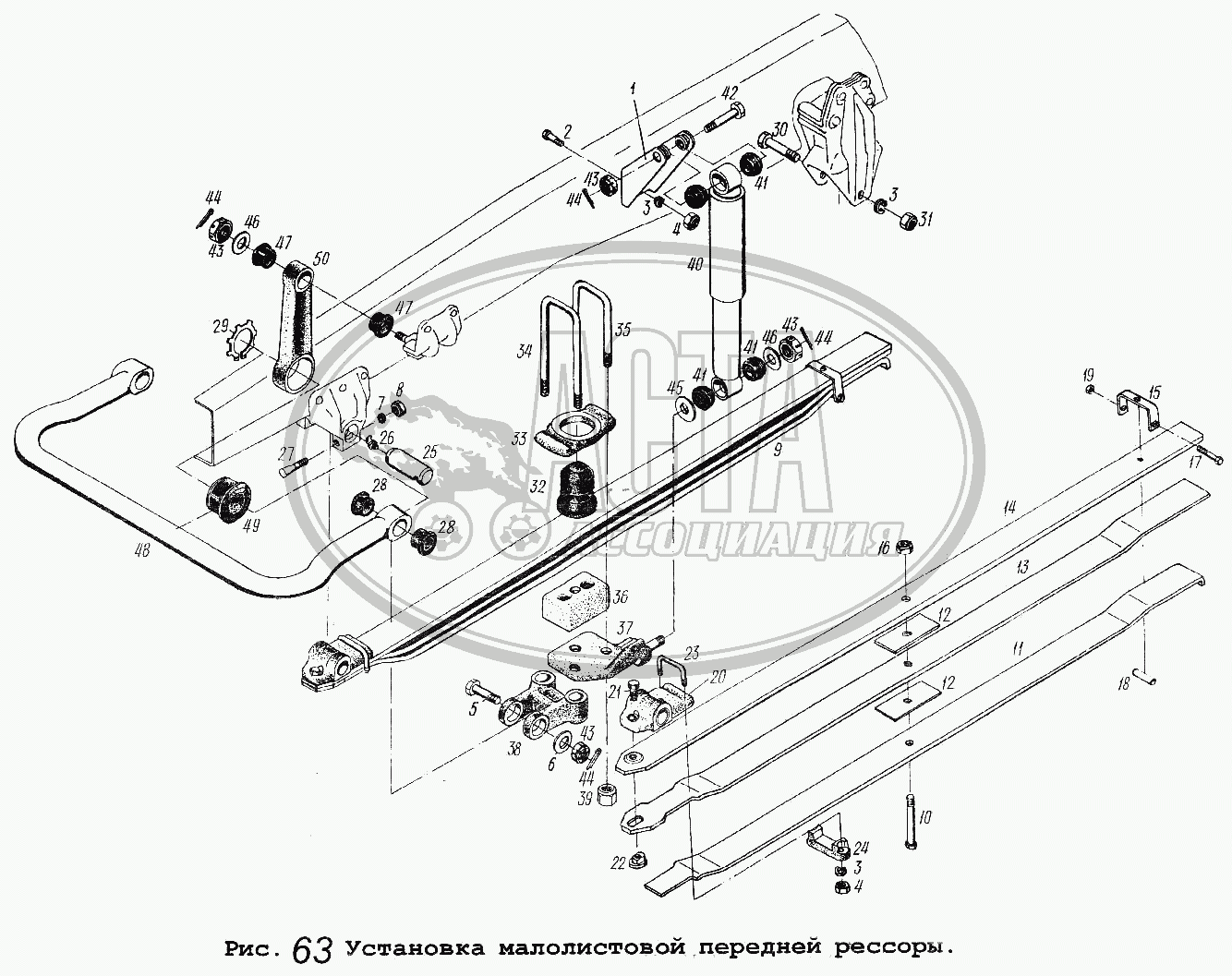 Установка малолистовой передней рессоры для грузового автомобиля МАЗ-64229