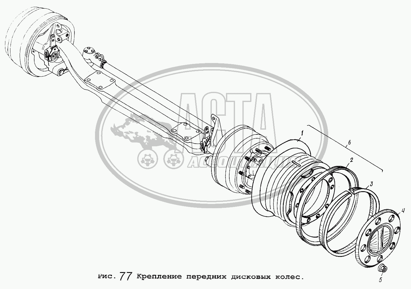 Крепление передних дисковых колес для грузового автомобиля МАЗ-64229