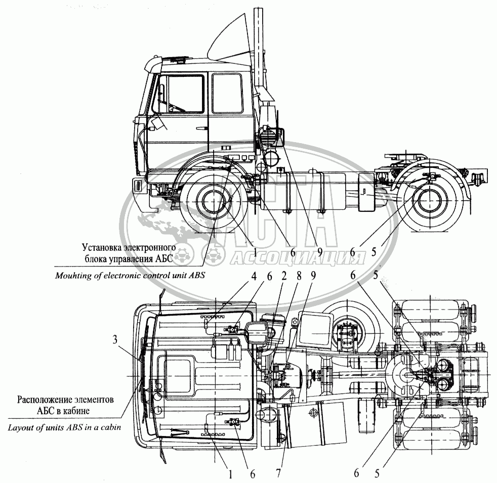 Установка элементов электрооборудования АБС на автомобилях МАЗ-543205,  543203, 543202, 543208 для грузового автомобиля МАЗ-543202