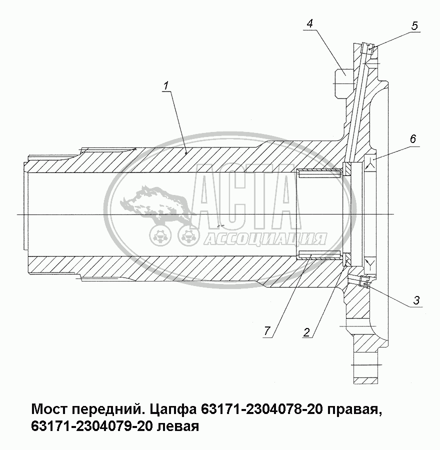 Мост передний. Цапфа 63171-2304078-20 правая, 63171-2304079-20 левая для  грузового автомобиля МАЗ-543403, 641705, 641708