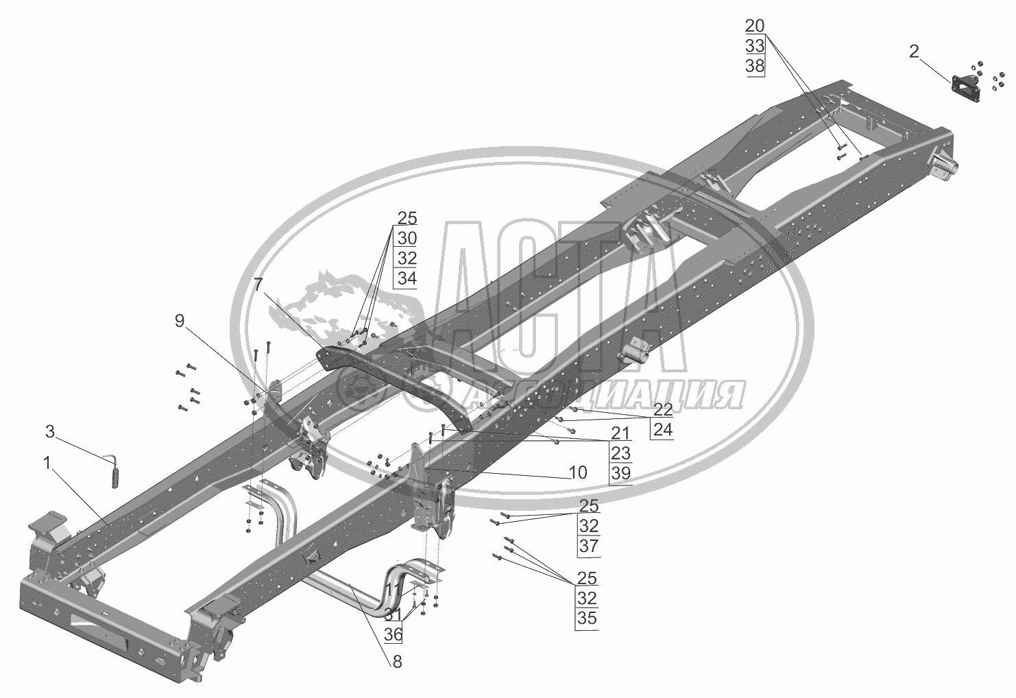 Рама 6430B9-2800010-000, 6430B9-2800010-020 для грузового автомобиля  МАЗ-5440B9, 6430B9