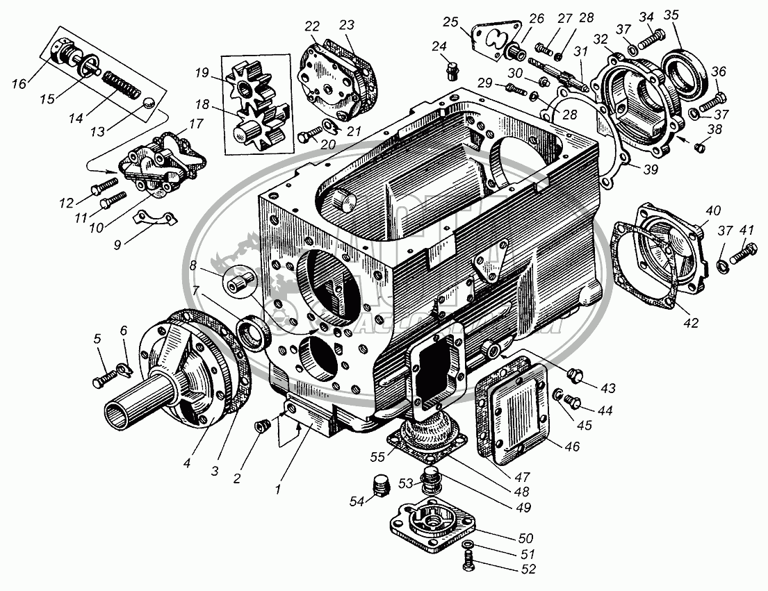 Картер и насос масляный коробки передач для грузового автомобиля МАЗ-5549