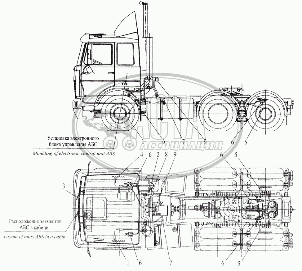 Установка элементов электрооборудования АБС на автомобилях МАЗ-642208,  642205 для грузового автомобиля МАЗ-5551 (2003)