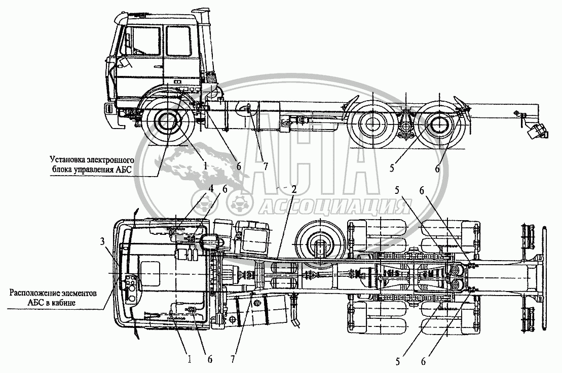 Установка элементов электрооборудования АБС на автомобилях МАЗ-630308,  МАЗ-630305, МАЗ-630303 для грузового автомобиля МАЗ-6303 (2005)