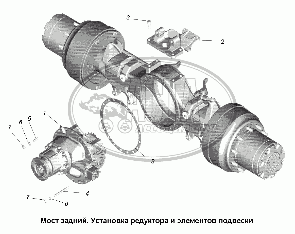 Мост заднийМост задний. Установка редуктора и элементов подвески. (2) для грузового  автомобиля МАЗ-631705, 631708