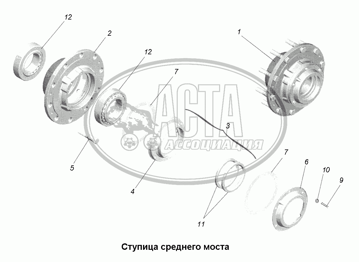 Мост среднийСтупица среднего моста для грузового автомобиля МАЗ-631705,  631708