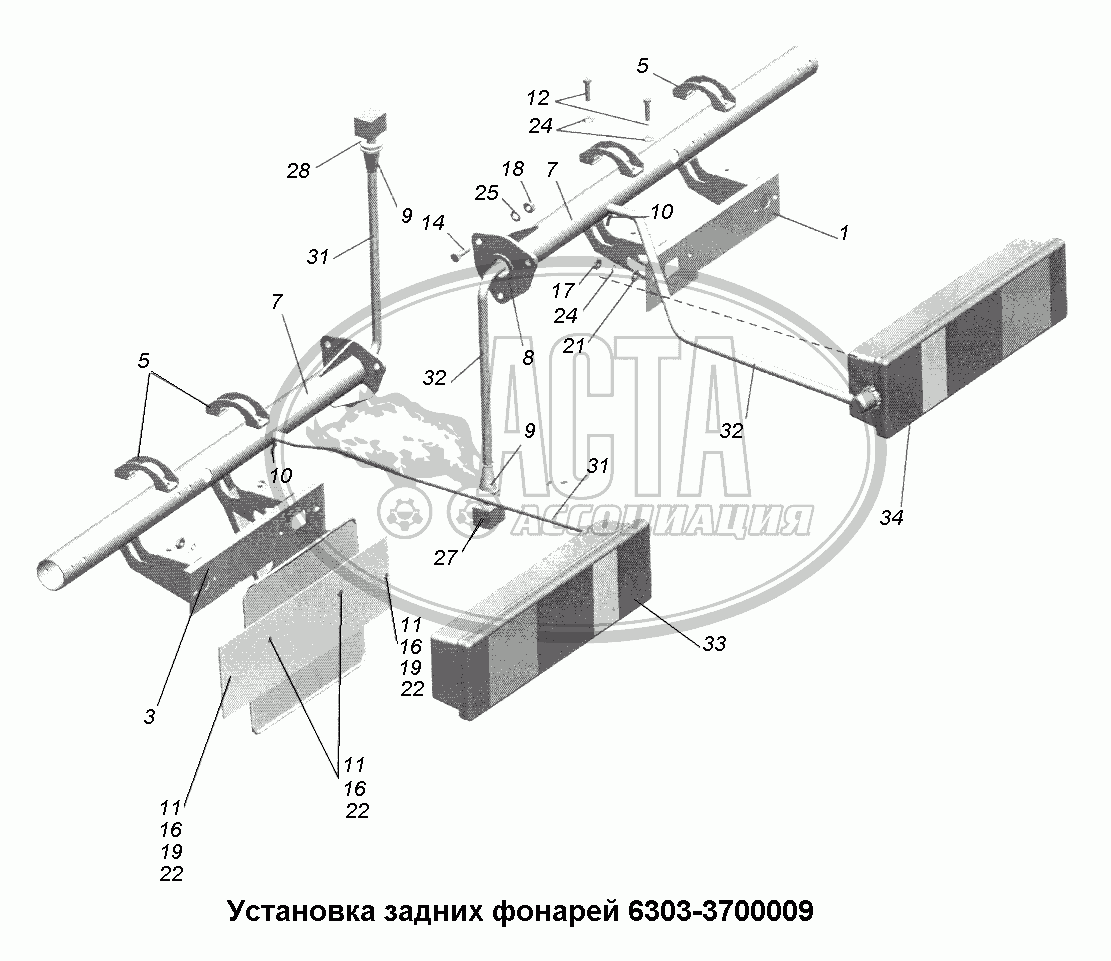 ЭлектрооборудованиеУстановка задних фонарей 6303-3700009 для грузового  автомобиля МАЗ-631705, 631708