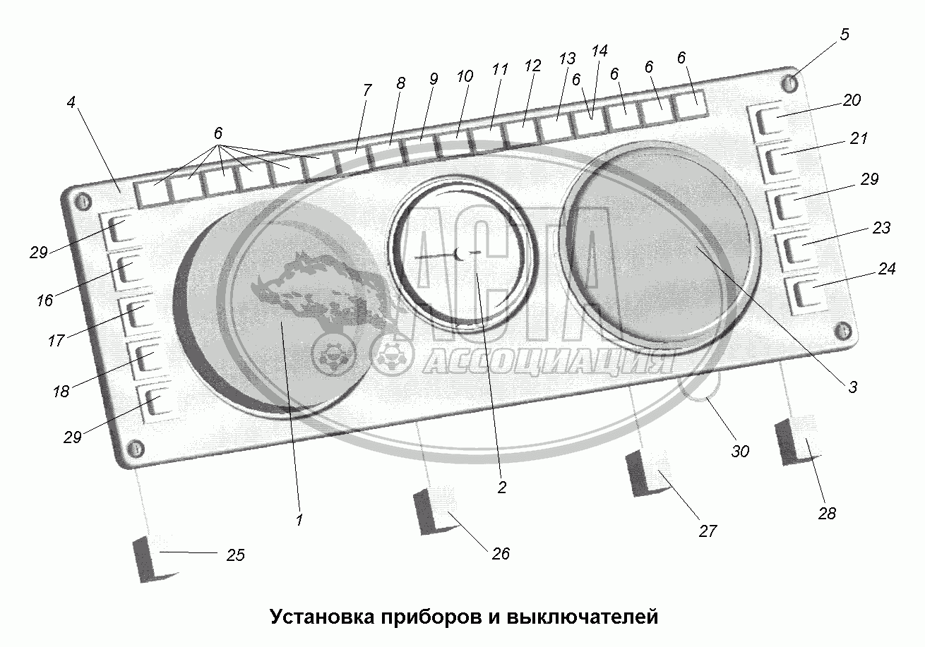 ЭлектрооборудованиеУстановка приборов и выключателей для грузового  автомобиля МАЗ-631705, 631708