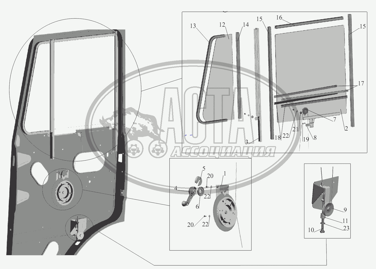 Установка стеклоподъемника и ручки стеклоподъемника для грузового  автомобиля МАЗ-6422, 5432
