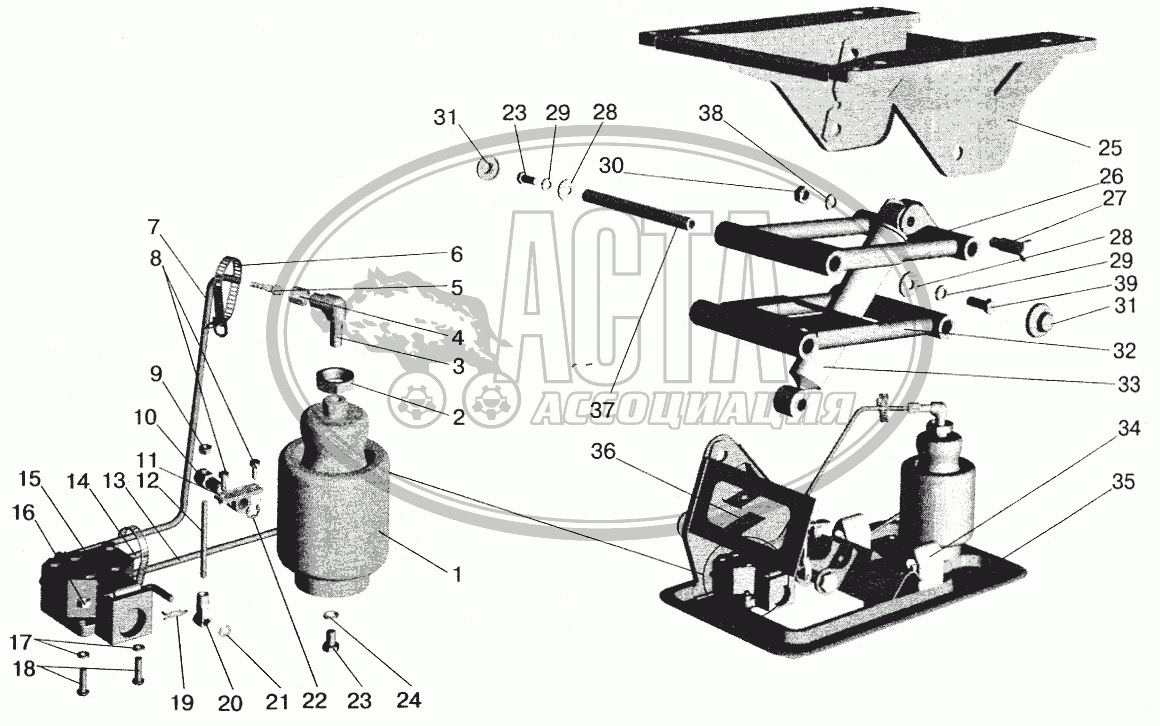 Подставка сиденья с пневмооборудованием для грузового автомобиля МАЗ-6422