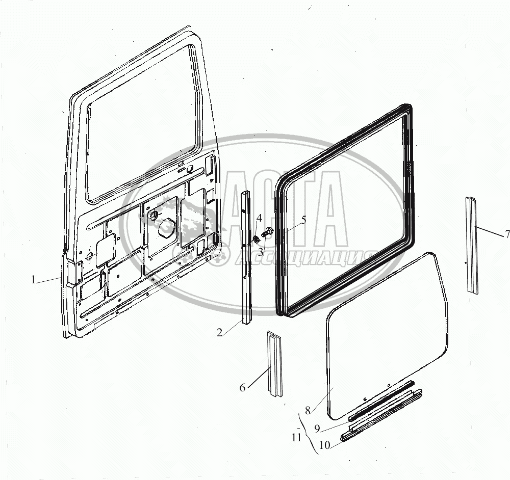 Установка опускного стекла 6430-6103210 (правая), 6430-6103211 (левая) для  грузового автомобиля МАЗ-650108