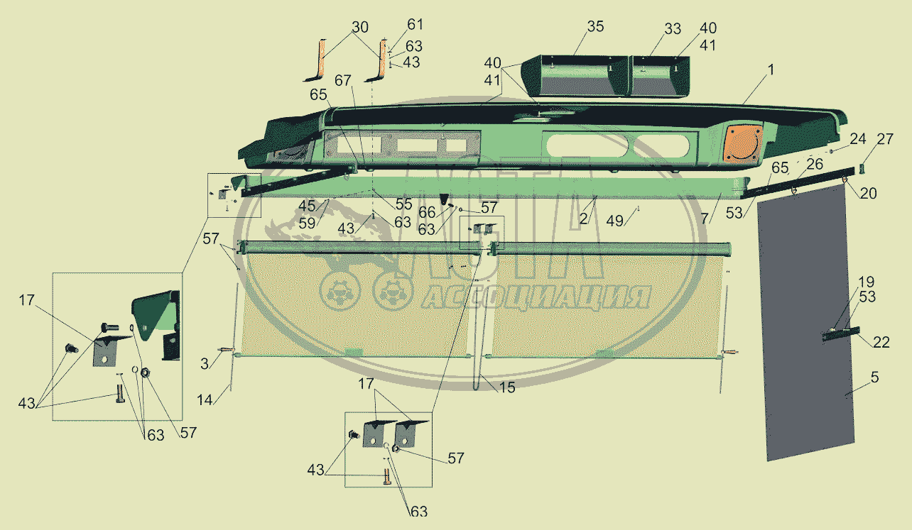 Установка полки и штор 6501-8200034 для грузового автомобиля МАЗ-6501B9