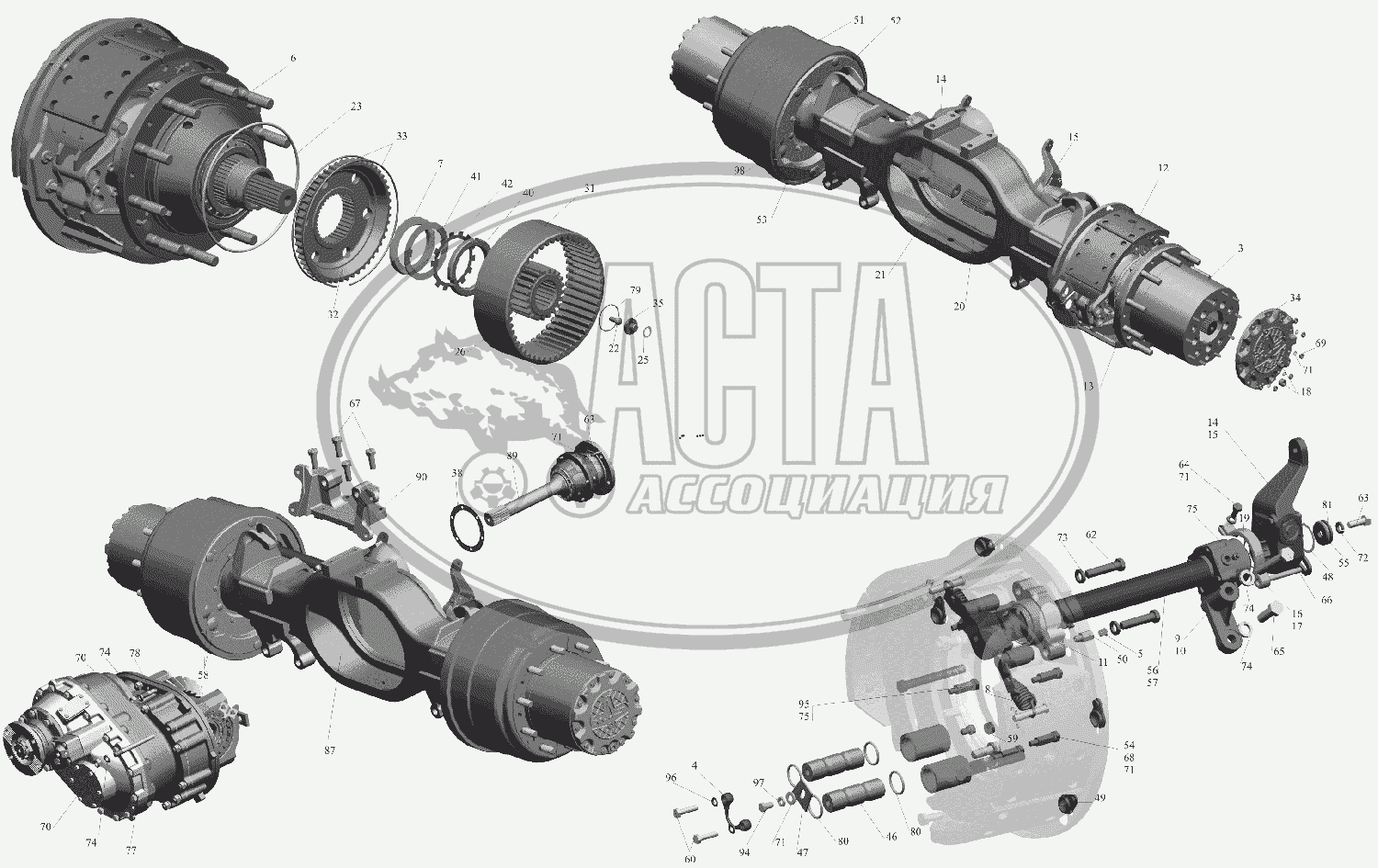 Мост средний для грузового автомобиля МАЗ-6516V8-520 (6516V8-540)