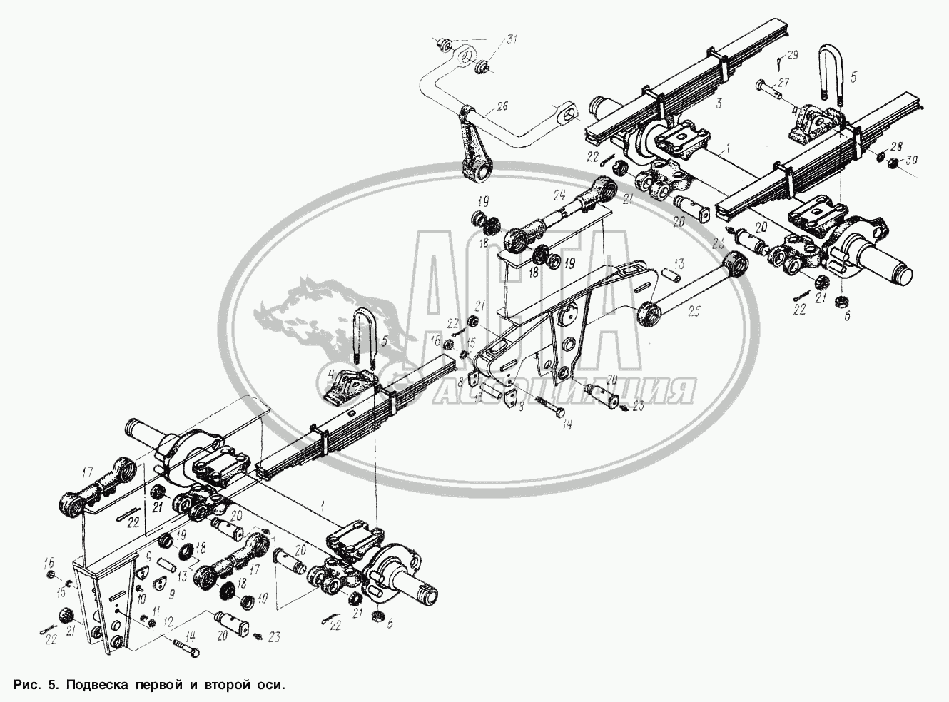 Подвеска. Установка первой и второй оси для грузового автомобиля МАЗ-9506