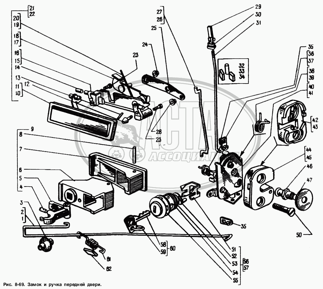 Замок и ручка передней двери для АЗЛК МОСКВИЧ-2141