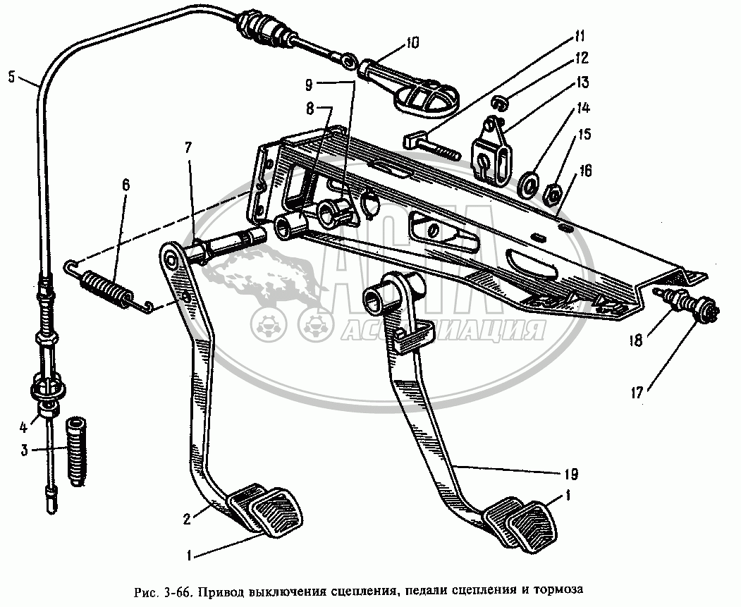 Привод выключения сцепления, педали сцепления и тормоза для АЗЛК  МОСКВИЧ-2335