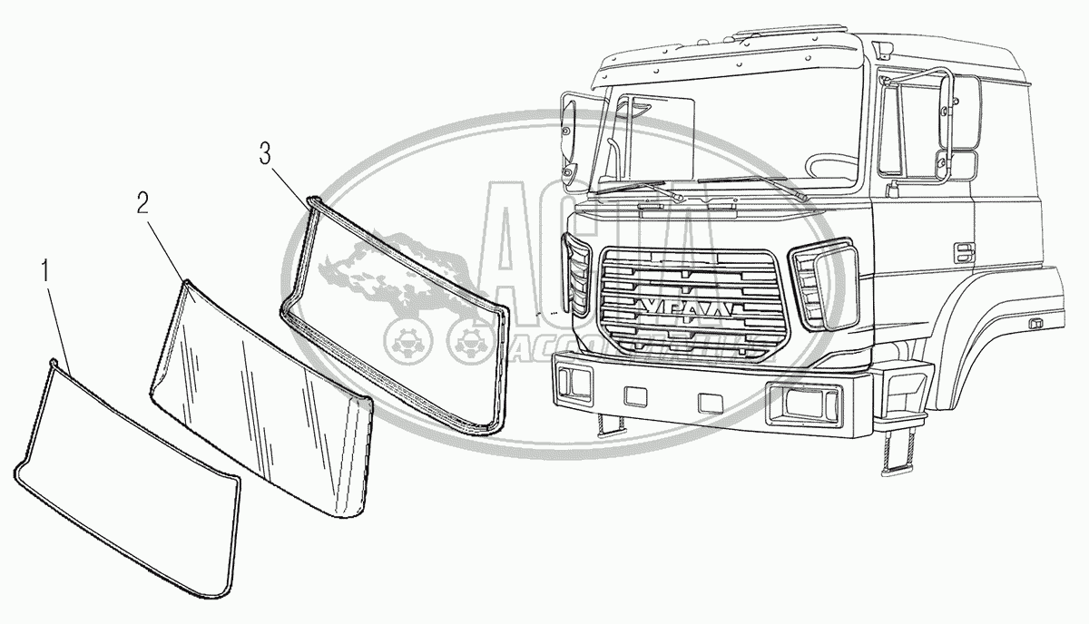 Стекла кабины для грузового автомобиля УРАЛАЗ УРАЛ-44202-3511-80М