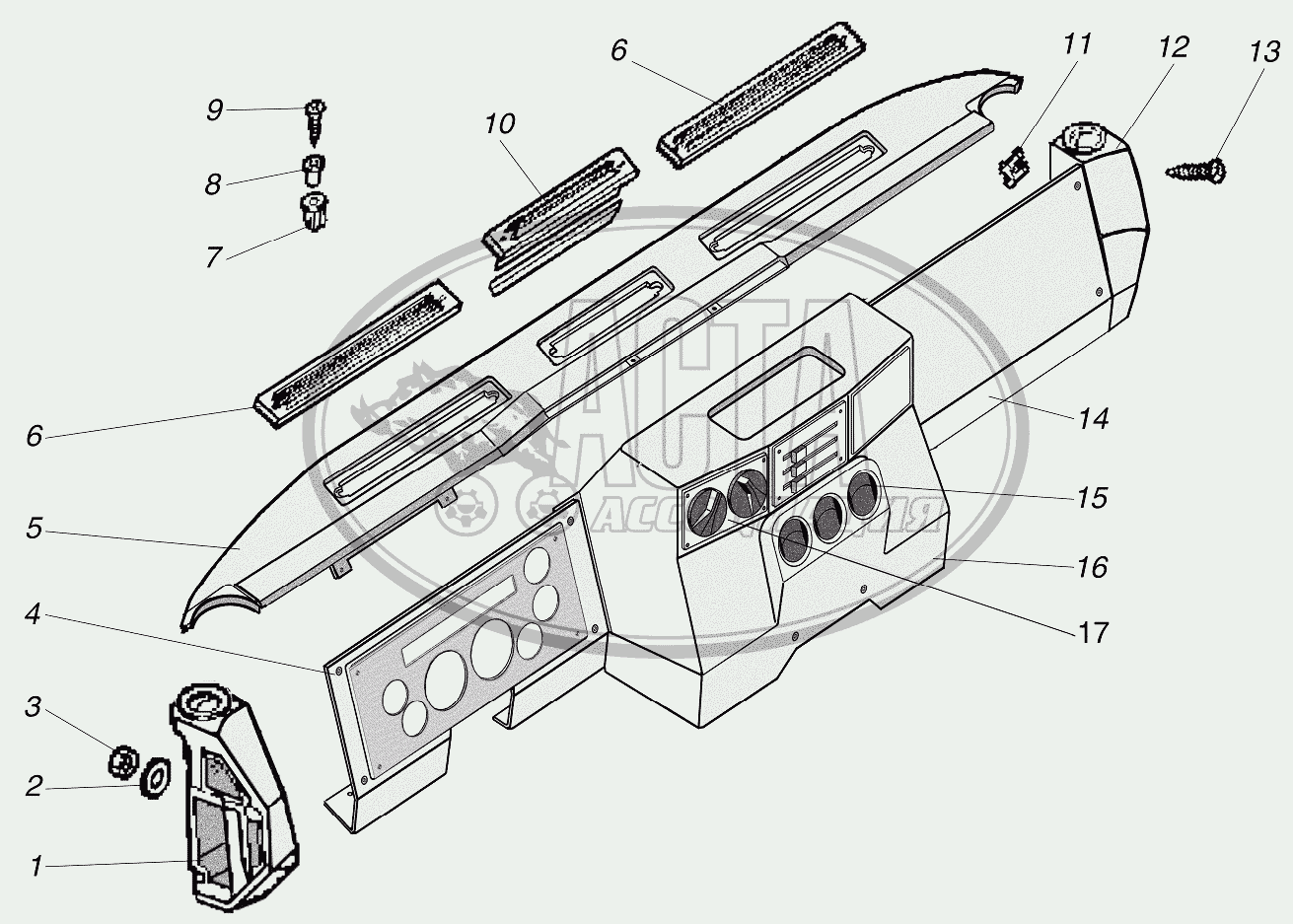 Установка панели приборов для грузового автомобиля УРАЛАЗ УРАЛ-4320-1151-59