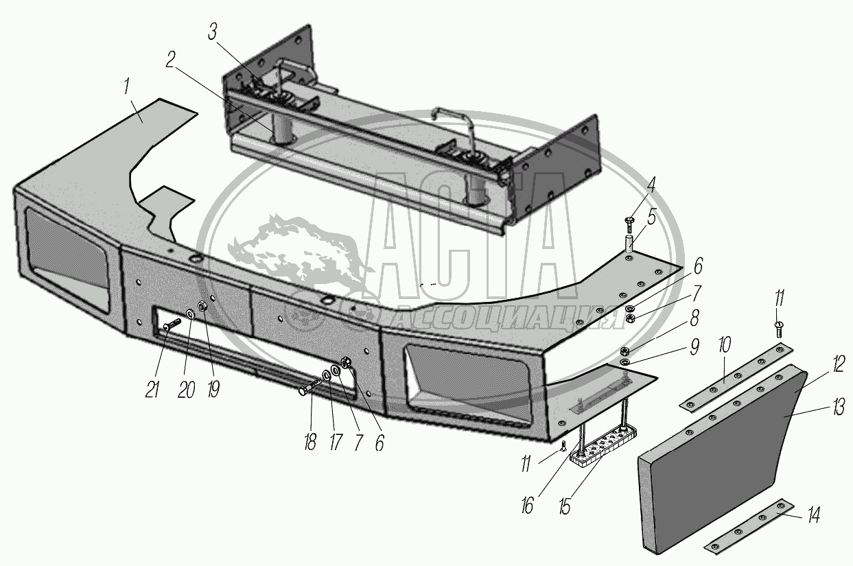 Установка переднего буфера для грузового автомобиля УРАЛАЗ УРАЛ-4320-1151-59
