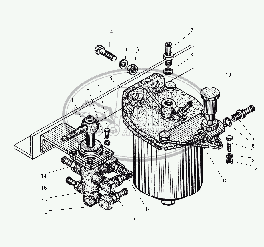 Установка фильтра грубой очистки, насоса предпусковой прокачки и  топливораспределительного крана для грузового автомобиля УРАЛАЗ УРАЛ-532301