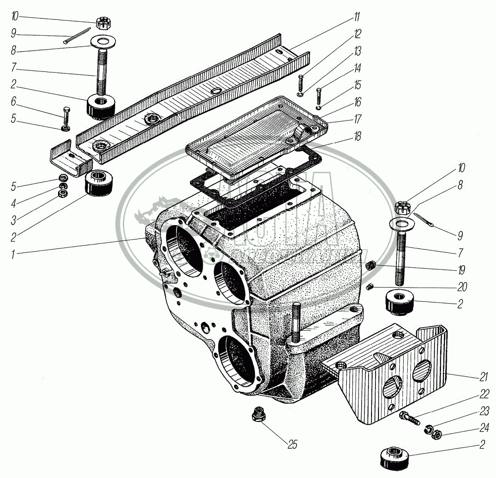 Картер и подвеска раздаточной коробки для грузового автомобиля УРАЛАЗ  УРАЛ-55571-1121-70