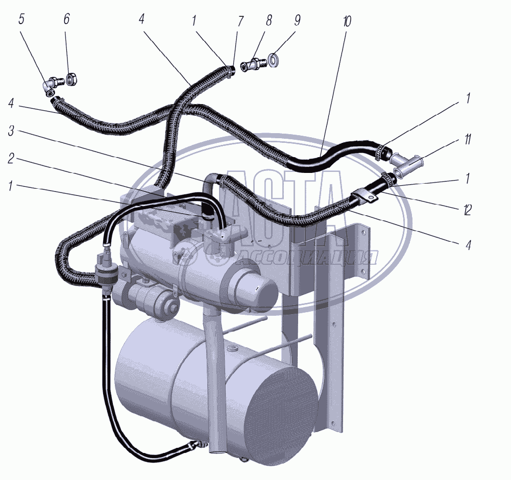 Трубопроводы и шланги системы предпускового подогрева двигателя для  грузового автомобиля УРАЛАЗ УРАЛ-63704