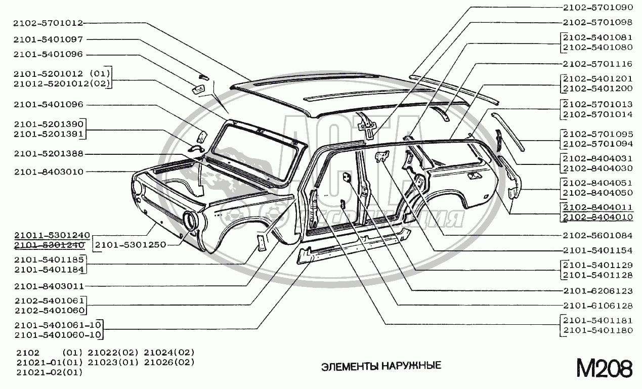 Элементы наружные для ВАЗ-2101