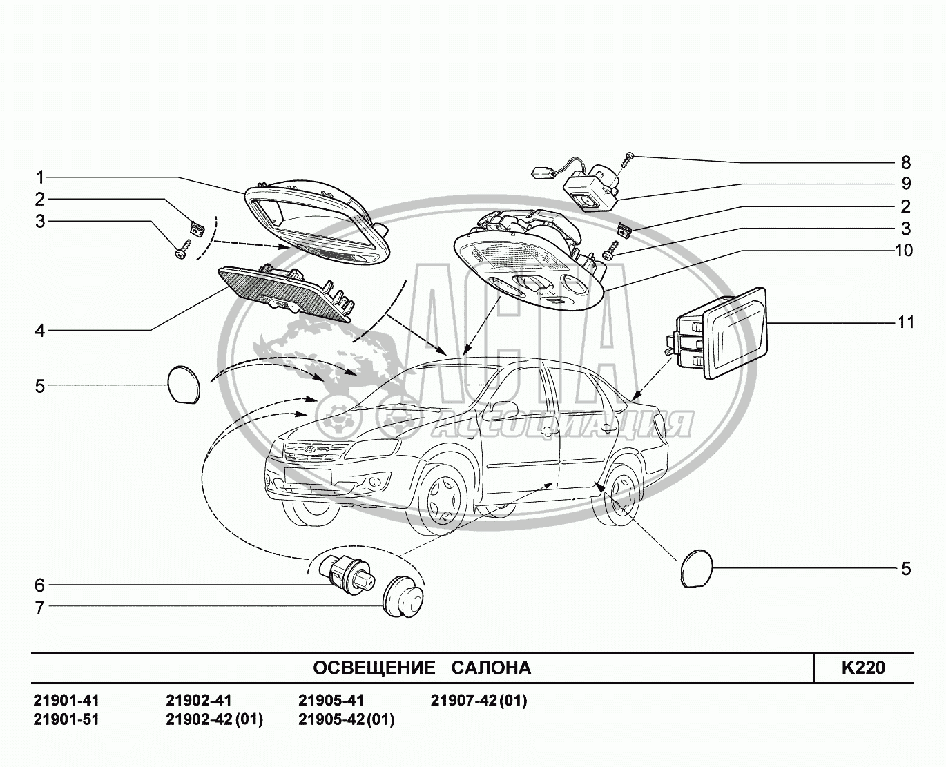 K220. Освещение салона для ВАЗ LADA GRANTA 2190