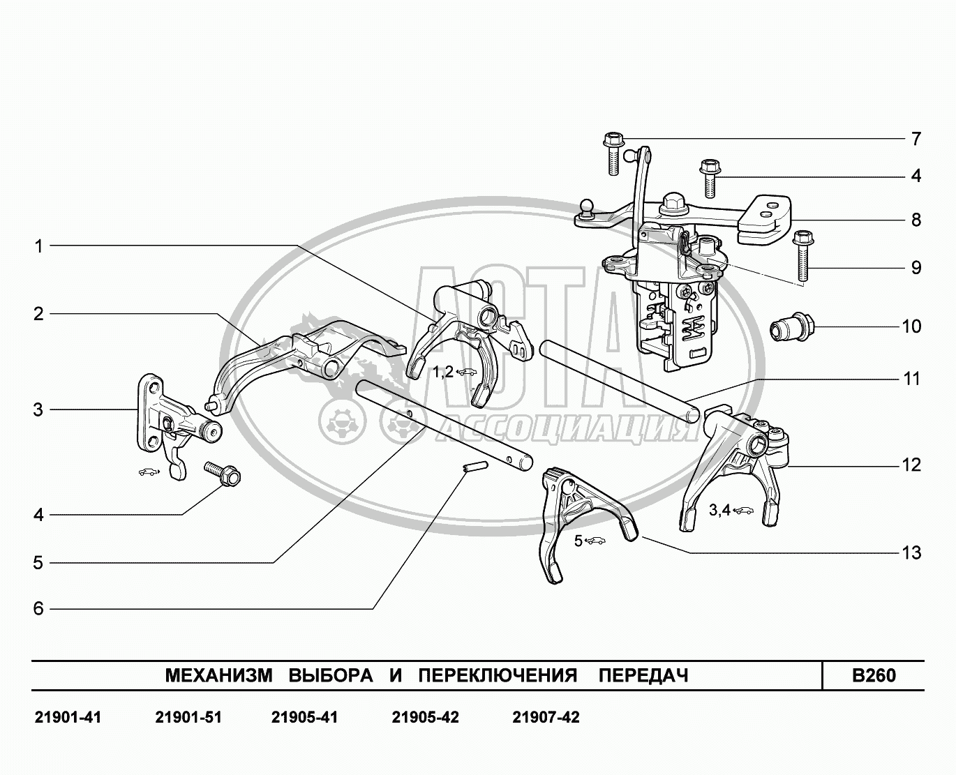 B260. Механизм выбора и переключения передач для ВАЗ LADA GRANTA 2190