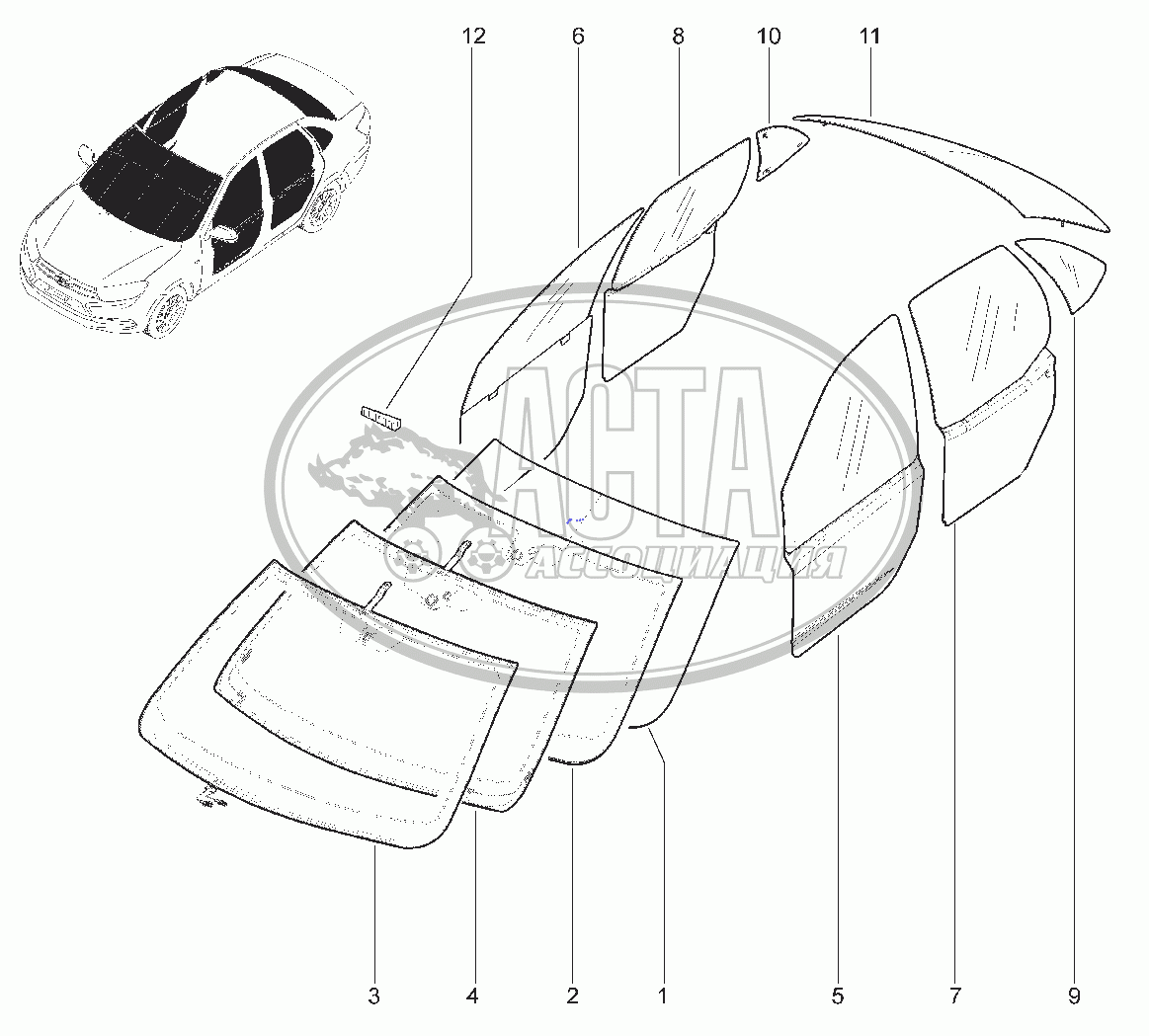 540110. СТЕКЛА (ПЕРИМЕТР КУЗОВА) для ВАЗ LADA GRANTA 2191(LIFTBACK)