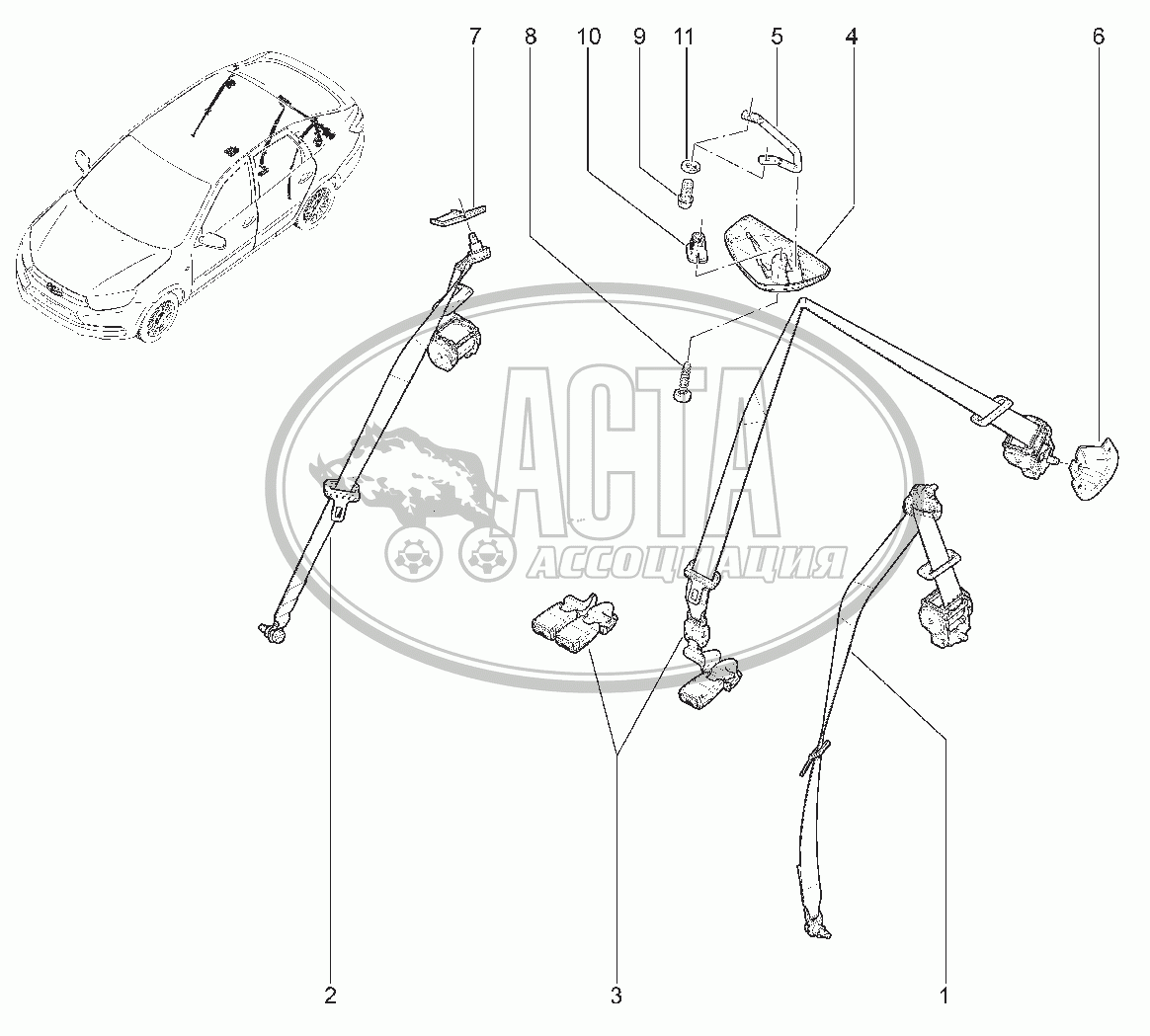 594411. РЕМНИ БЕЗОПАСНОСТИ ЗАДНИЕ для ВАЗ LADA GRANTA 2191(LIFTBACK)