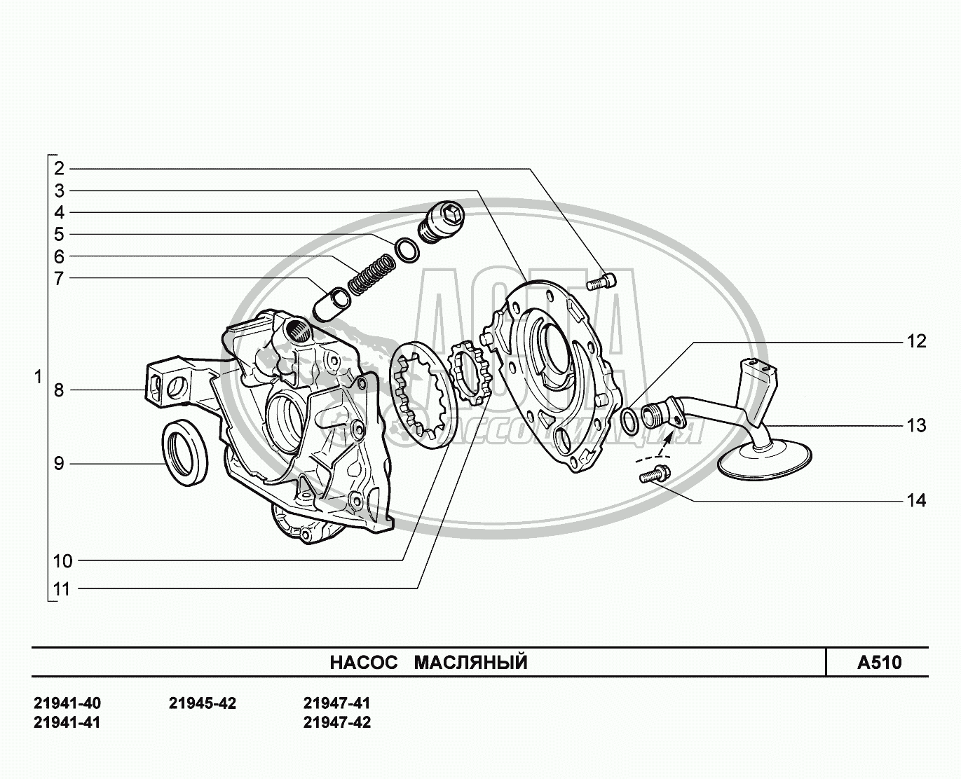 A510. Насос масляный для ВАЗ LADA KALINA 2194