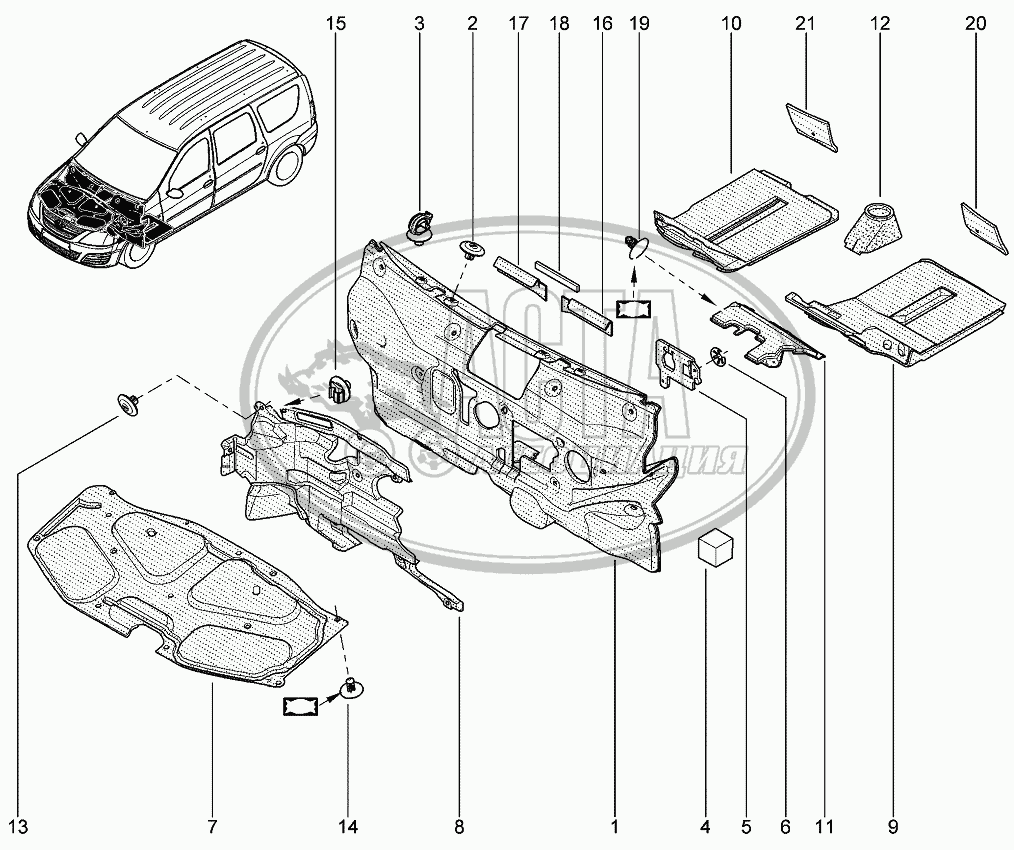 Шумоизоляция подкапотная для ВАЗ LADA LARGUS 4601