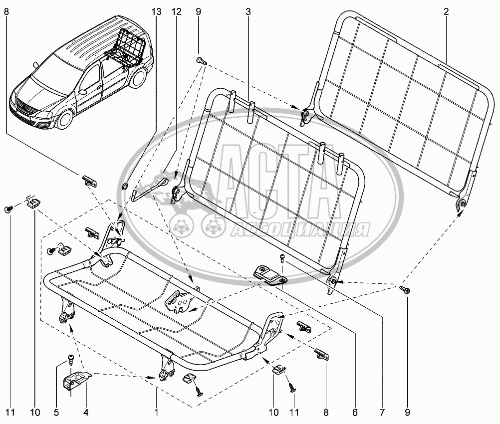 Каркас сидений 3-й ряд для ВАЗ LADA LARGUS 4601