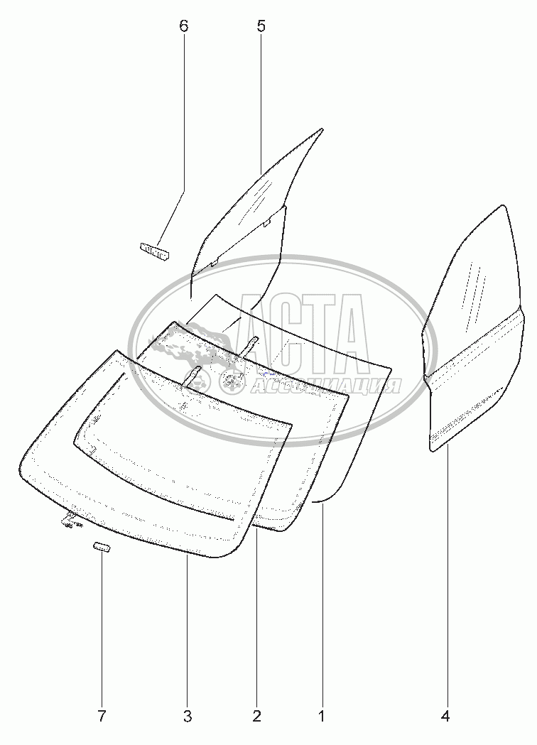 540110. СТЕКЛА ВЕТРОВОГО ОКНА И ПЕРЕДНИХ ДВЕРЕЙ для ВАЗ LADA GRANTA FL CROSS