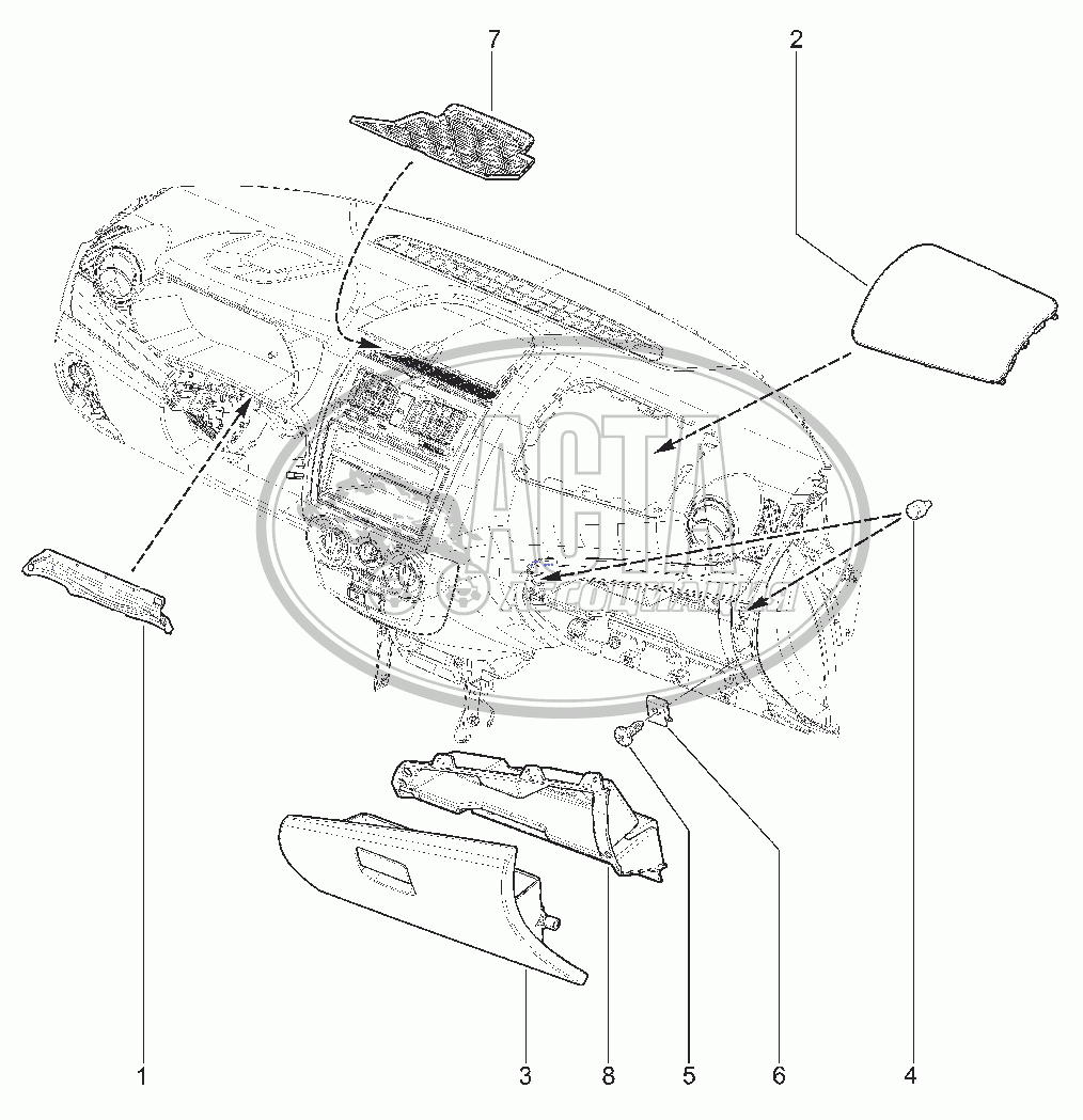 572014. ПАНЕЛЬ ПРИБОРОВ, КРЫШКА ВЕЩЕВОГО ЯЩИКА для ВАЗ LADA GRANTA FL CROSS