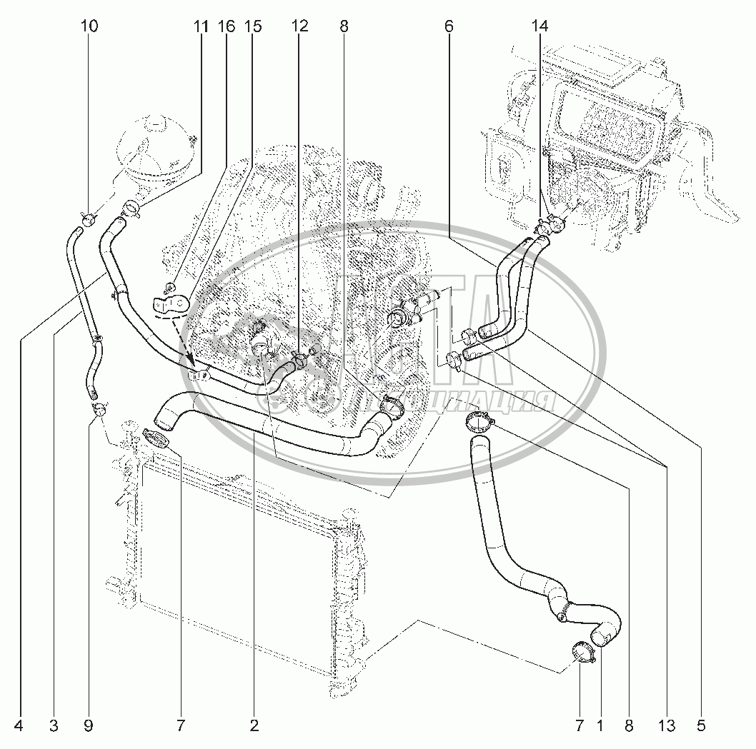 162010. ШЛАНГИ СИСТЕМЫ ОХЛАЖДЕНИЯ ДВИГАТЕЛЯ (H4M) для ВАЗ LADA VESTA SW