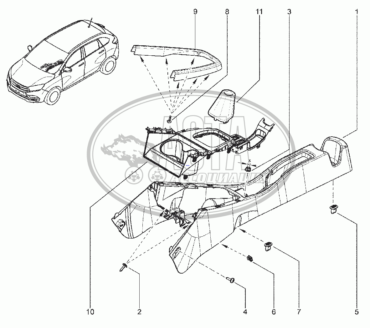 583010. ОБЛИЦОВКА ТОННЕЛЯ ПОЛА БЕЗ ПОДЛОКОТНИКА для ВАЗ LADA XRAY