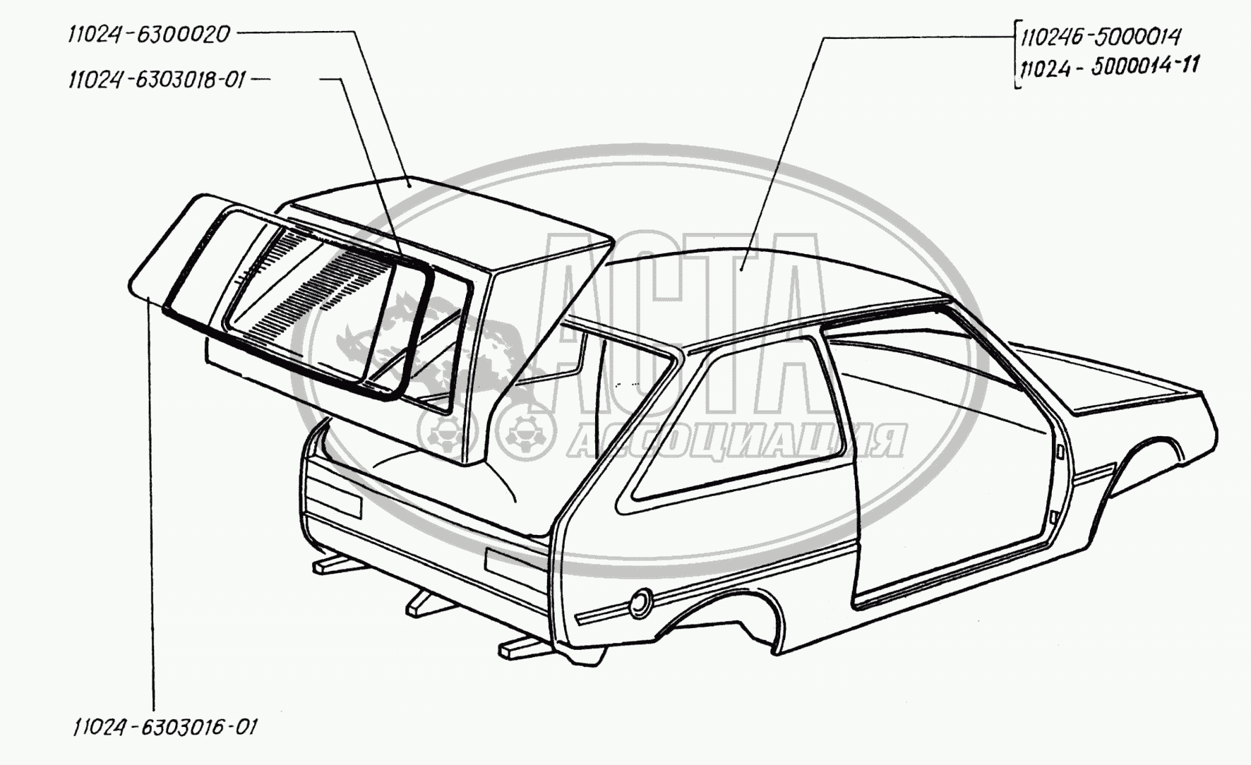Кузов, дверь задка, стеклоуплотнитель автомобилей ЗАЗ-11024-11 и ЗАЗ-110246  для ЗАЗ 1102 (ТАВРИЯ)
