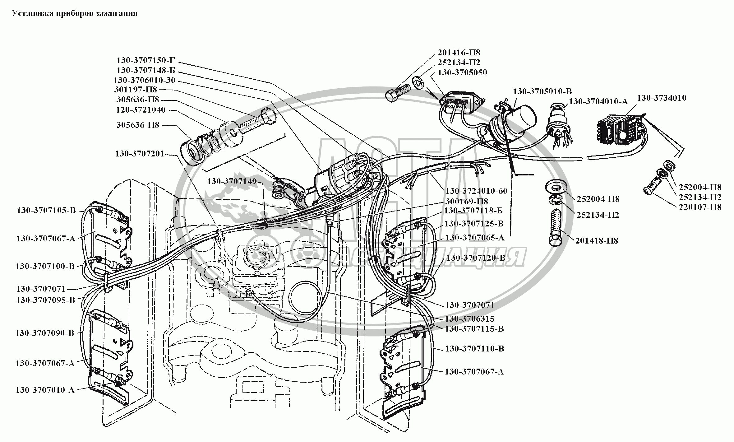 ЭлектрооборудованиеУстановка приборов зажигания для грузового автомобиля  ЗИЛ-431416